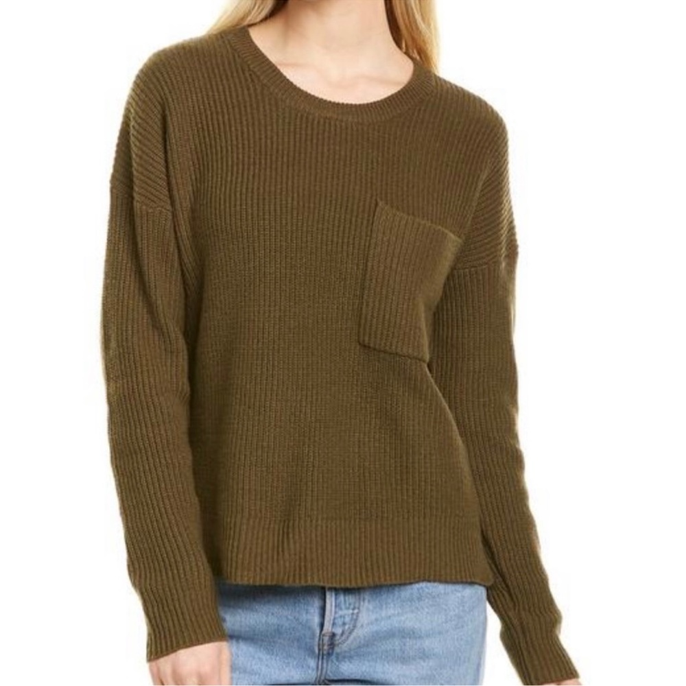 Madewell Thompson Pocket pullover Sweater Olive Green - Medium